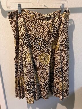 The Territory Ahead Brown Floral A-Line Skirt with Cream and Olive Accents
